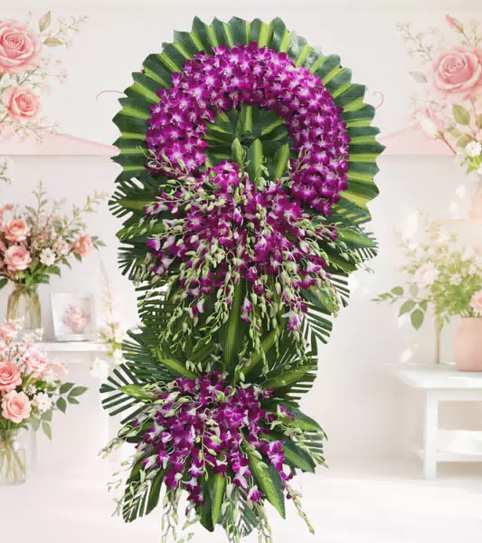 Vòng hoa chia buồn lan tím đậm hai tầng số 2