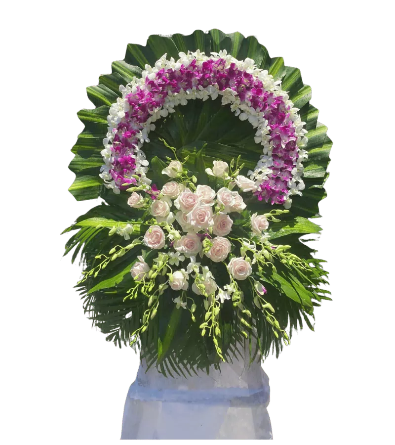 Vòng hoa chia buồn lan tím hồng phấn