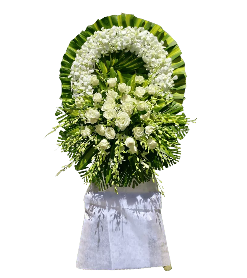 Vòng hoa chia buồn lan trắng hồng trắng số 2