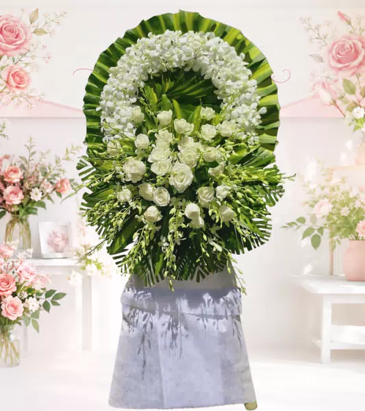 Vòng hoa chia buồn lan trắng hồng trắng số 2