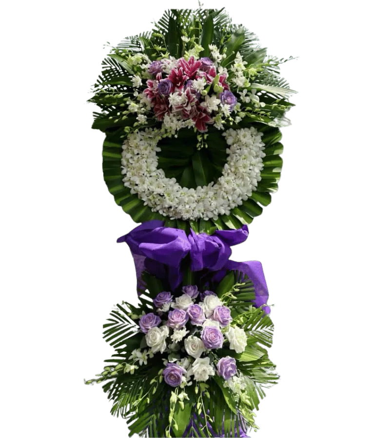 Vòng hoa chia buồn tím trắng hai tầng