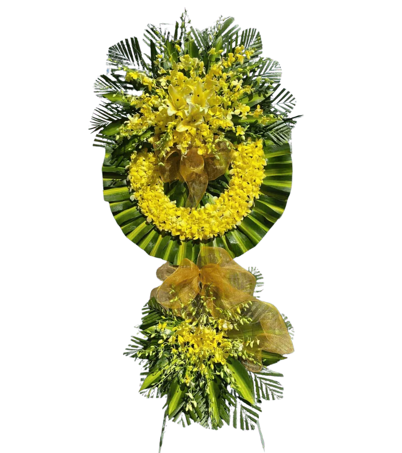 Vòng hoa chia buồn tone vàng ánh kim
