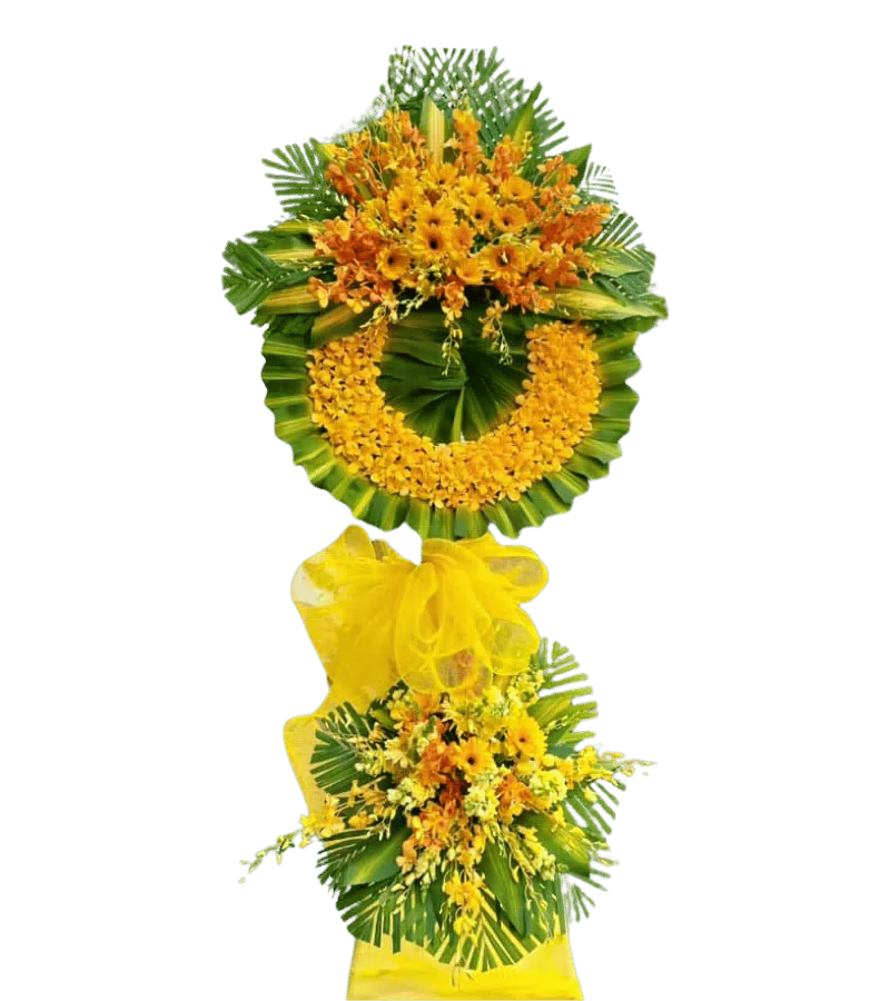 Vòng hoa chia buồn tone vàng cam hai tầng