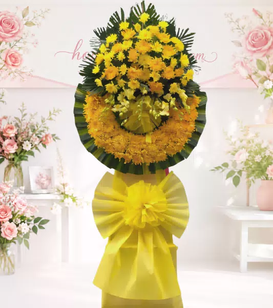 Vòng hoa tang lễ cúc vàng chân đế